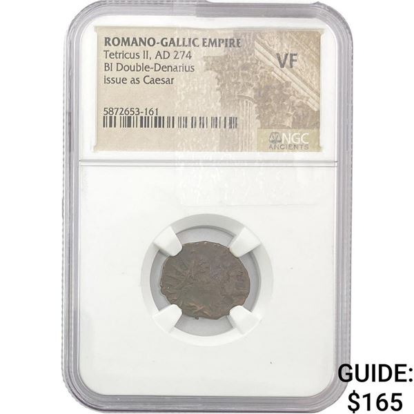 Romano-Gallic Tetricus II, AD 274 BI Double-Denarius  NGC VF