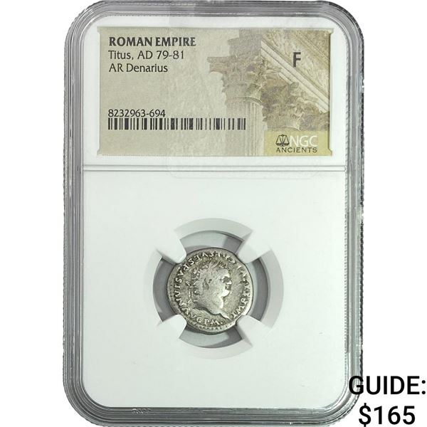 Roman Titus, AD 79-81 AR Denarius NGC F