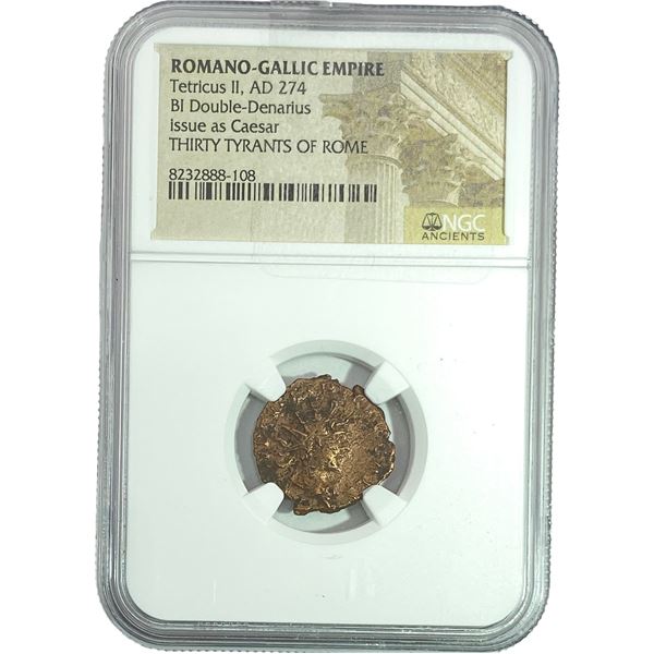Romano-Gallic Tetricus II, AD 274 BI Double-Denarius  NGC