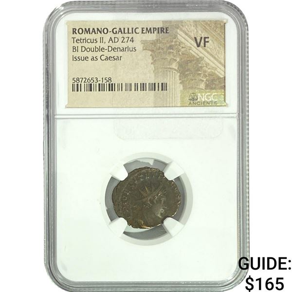 Romano-Gallic Tetricus II, AD 274 BI Double-Denarius  NGC VF