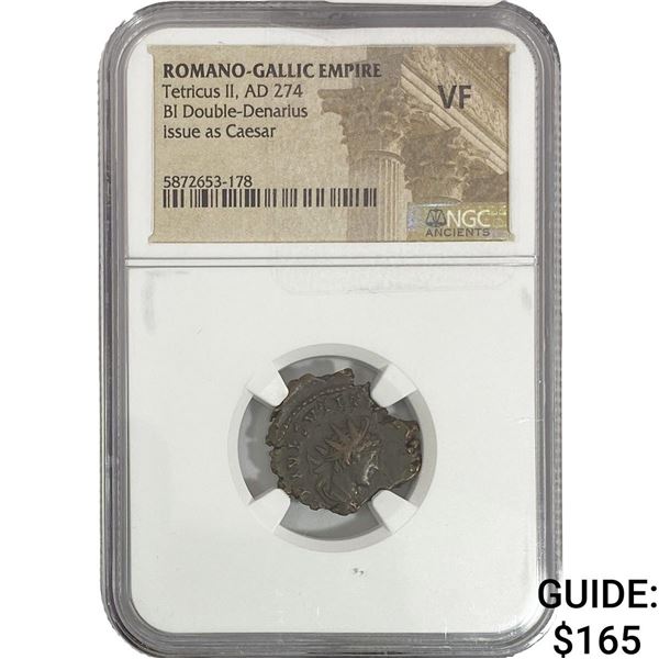 Romano-Gallic Tetricus II, AD 274 BI Double-Denarius  NGC VF