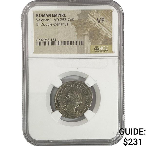 Roman Valerian I, AD 253-260 BI Double-Denarius NGC VF