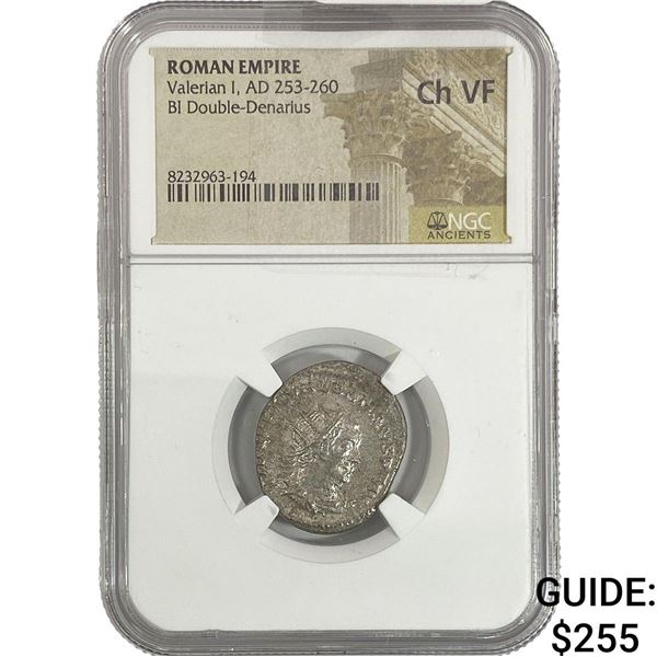 Roman Valerian I, AD 253-260 BI Double-Denarius NGC Ch VF