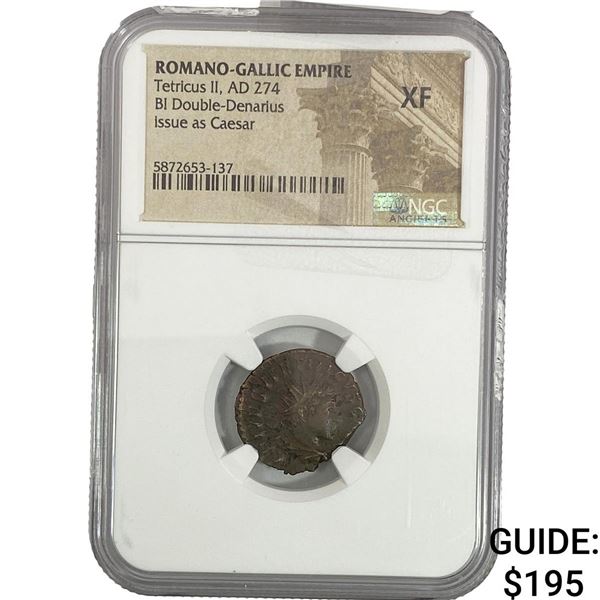 Romano-Gallic Tetricus II, AD 274 BI Double-Denarius  NGC XF