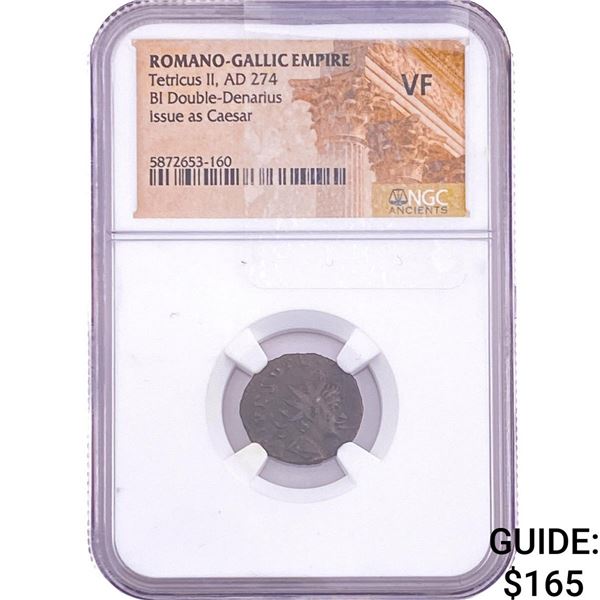 Romano-Gallic Tetricus II, AD 274 BI Double-Denarius NGC VF