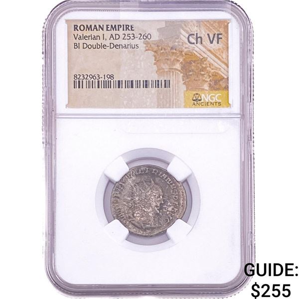 Roman Valerian I, AD 253-260 BI Double-Denarius NGC Ch VF