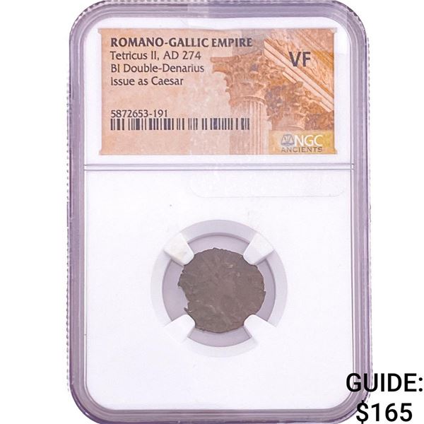 Romano-Gallic Tetricus II, AD 274 BI Double-Denarius NGC VF