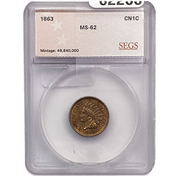 1863 Indian Head Cent SEGS MS62