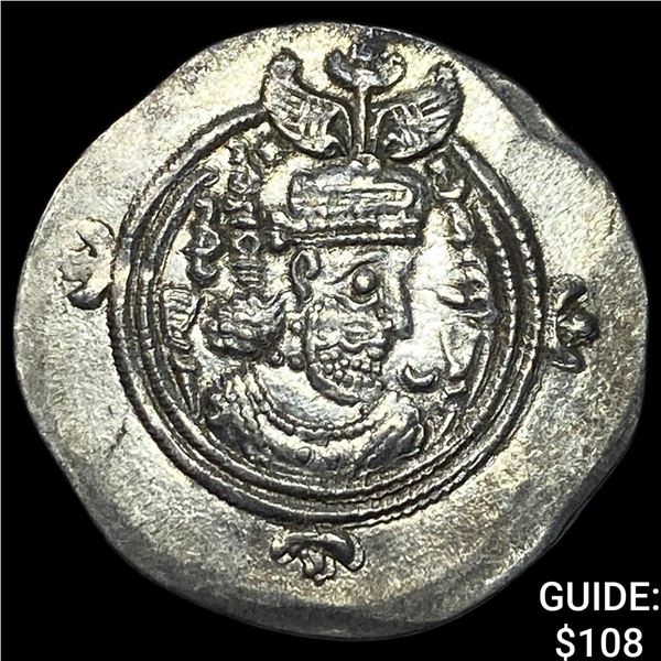 Sasanian Khusru II 591-628 AD SIlver Drachm CHOICE AU