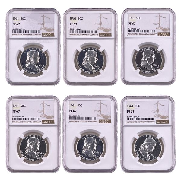 [6 Coins] 1961 Franklin Half Dollar NGC PF67