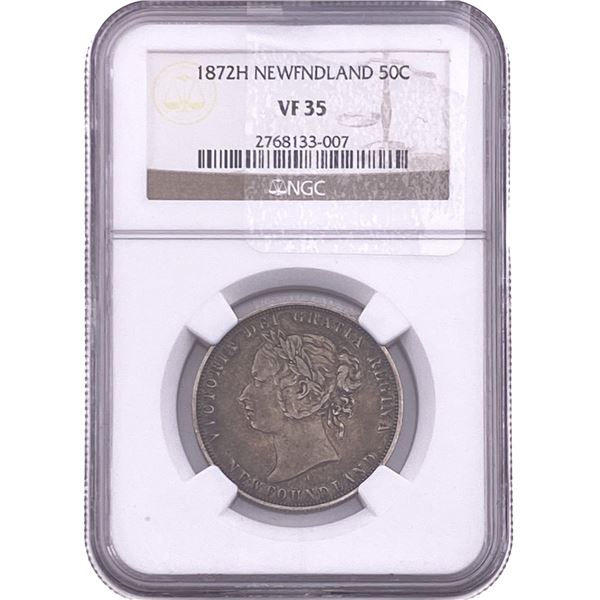 1872-H  New Foundland  50C NGC VF35