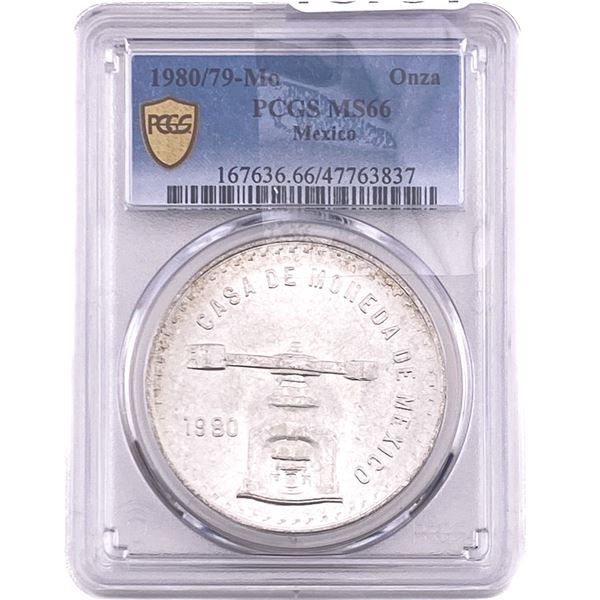 1980/79-Mo Una Onza Troy De Plata Pura  Mexico PCGS MS66