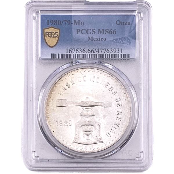 1980/79-Mo Una Onza Troy De Plata Pura Mexico PCGS MS66