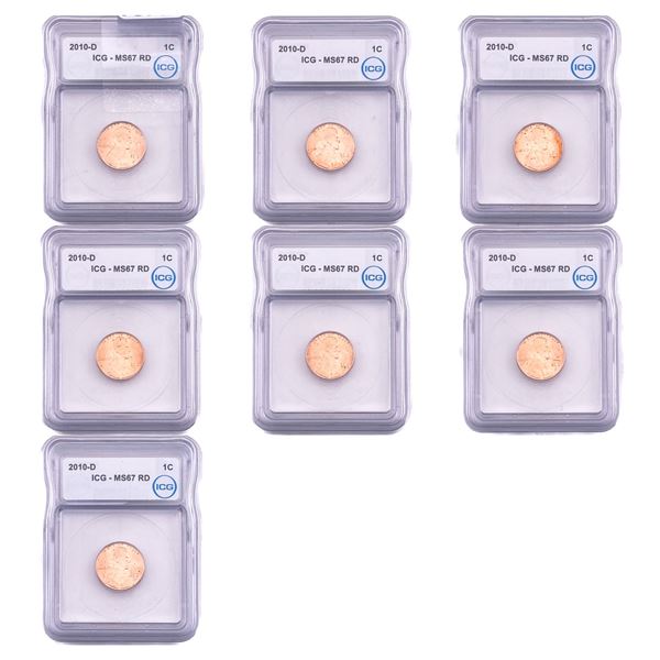 [7 Coins] 2010-D Wheat Cent ICG MS67 RD