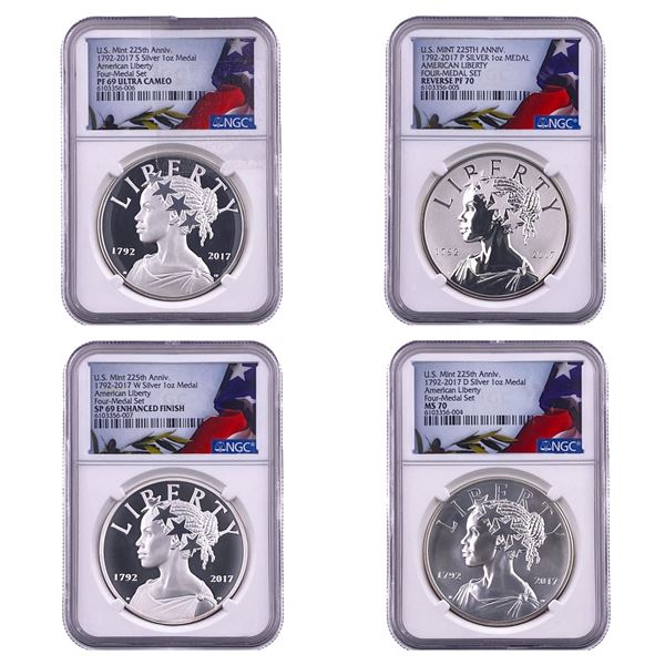 [4 Coins] 1792-2017 1oz Sliver American Liberty Mint 225thAnniv. NGC PF69 Ultra Cameo