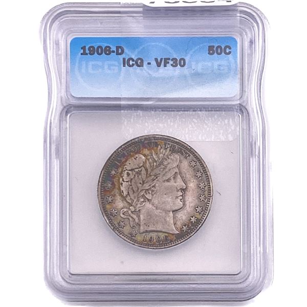1906-D Barber Half Dollar ICG VF30