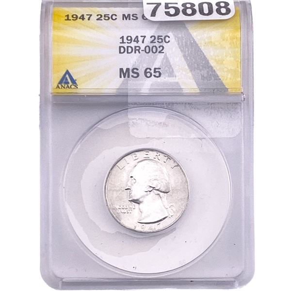 1947 Washington Silver Quarter ANACS MS65