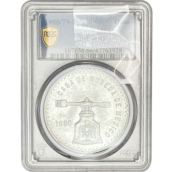 1980/79-Mo Una Onza Troy De Plata Pura Mexico PCGS MS66