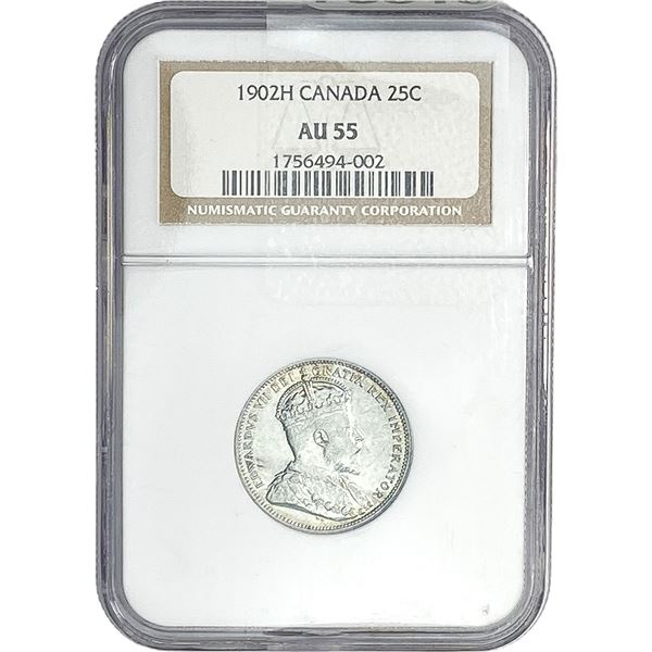 1902-H Canada 25C Quater NGC AU55