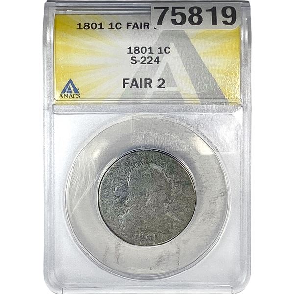 1801 Draped Bust Large Cent ANACS F2