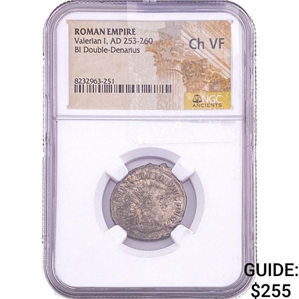 Roman Valerian I, AD 253-260 BI Double-Denarius NGC ChVF