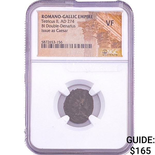 Romano-Gallic Tetricus II, AD 274 BI Double-Denarius NGC VF