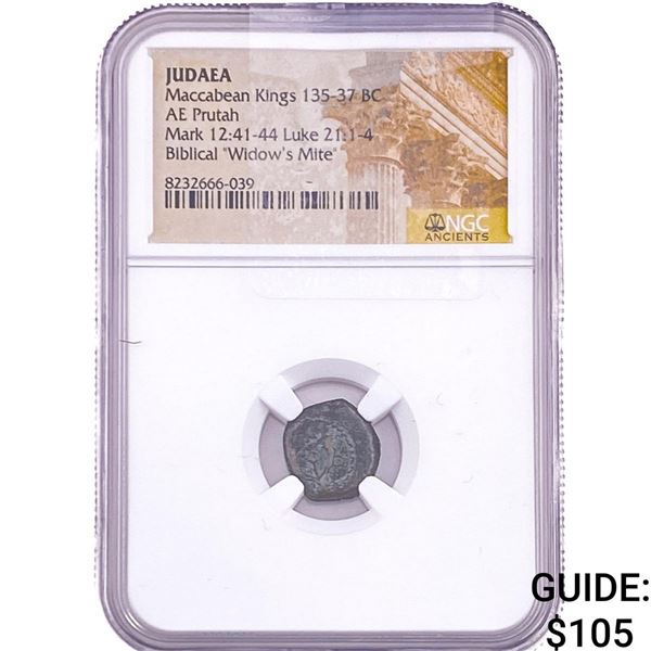 Widows Mite AE Prutah JUDEA Maccabean Kings 100BC NGC