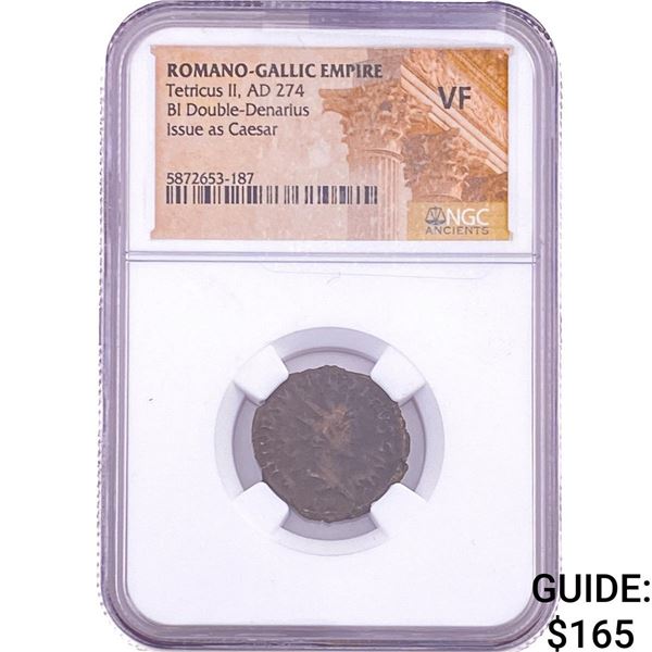 Romano-Gallic Tetricus II, AD 274 BI Double-Denarius NGC VF