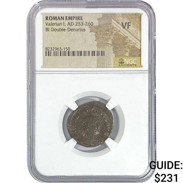 Roman Valerian I, AD 253-260 BI Double-Denarius NGC VF