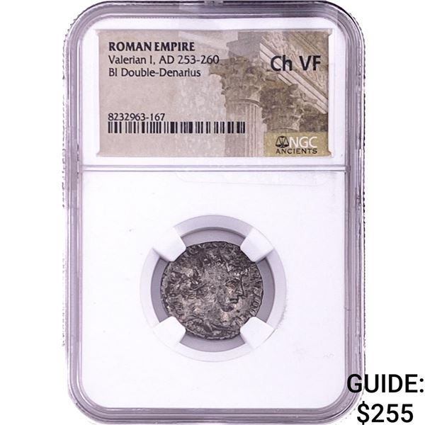 Roman Valerian I, AD 253-260 BI Double-Denarius NGC ChVF