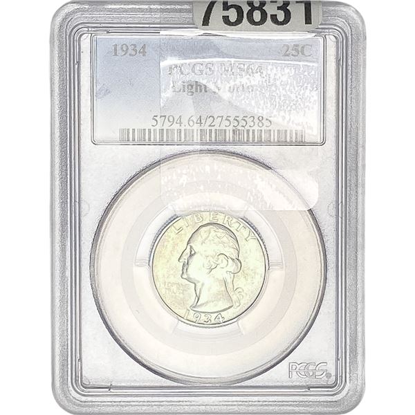 1934 Washington Silver Quarter PCGS MS64 Light Motto