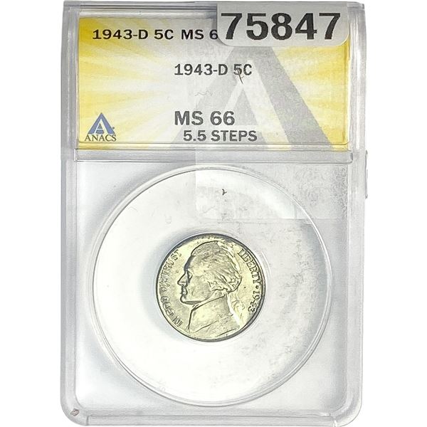 1943-D Jefferson Nickel ANACS MS66 5.5 Steps