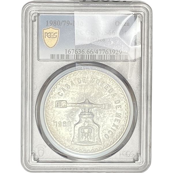 1980/79-Mo Una Onza Troy De Plata Pura Mexico PCGS MS66