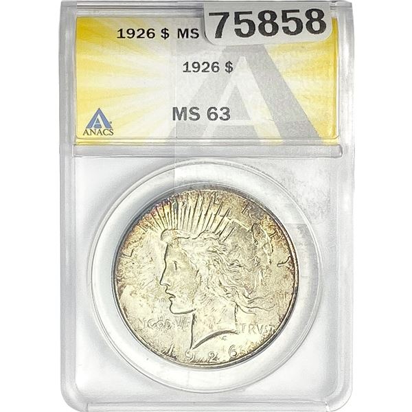 1926 Silver Peace Dollar ANACS MS63