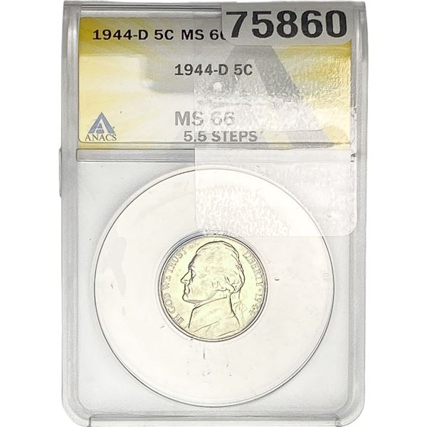 1944-D Jefferson Nickel ANACS MS66 5.5 Steps