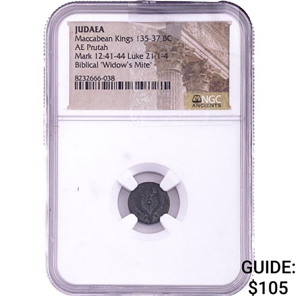 JUDAEA Maccabean Kings 135-37BC AE Prutah NGC