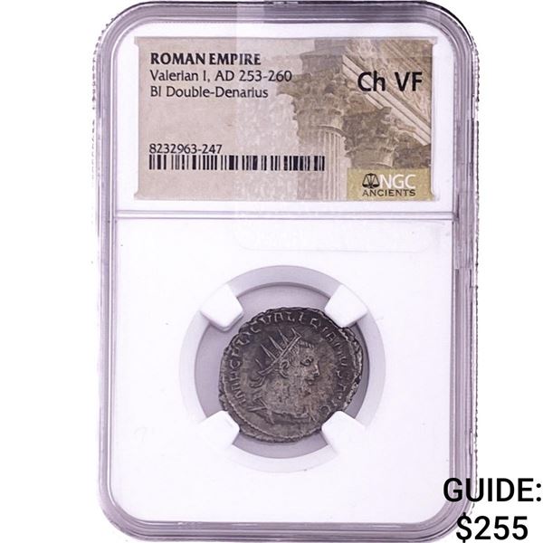 Roman Valerian I, AD 253-260 BI Double-Denarius NGC ChVF