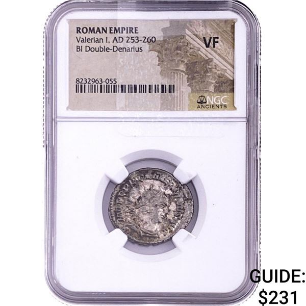Roman Valerian I, AD 253-260 BI Double-Denarius NGC VF