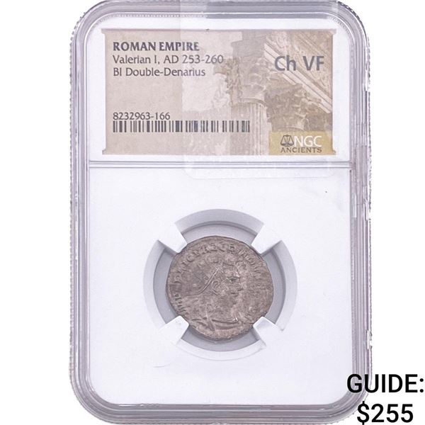 Roman Valerian I, AD 253-260 BI Double-Denarius NGC ChVF