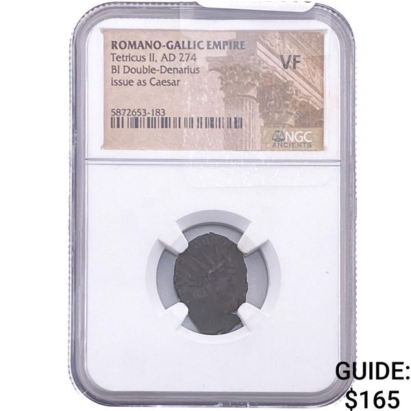 Romano-Gallic Tetricus II, AD274 BI Double-Den NGC VF