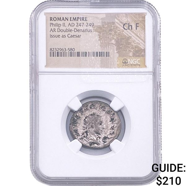 Roman Philip II, AD 247-249 AR Double-Den NGC ChF