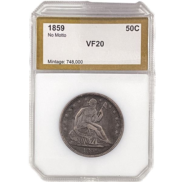 1859 No Motto Seated Liberty Half Dollar PCI VF20