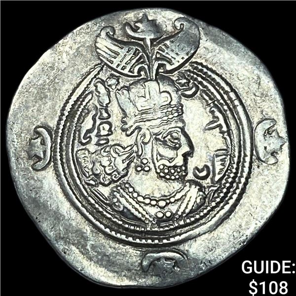 Sasanian Khusru II 591-628 AD Silver Drachm CHOICE AU