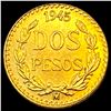 Image 2 : 1945 Mexico Gold 2 Pesos .0482 AGW UNCIRCULATED
