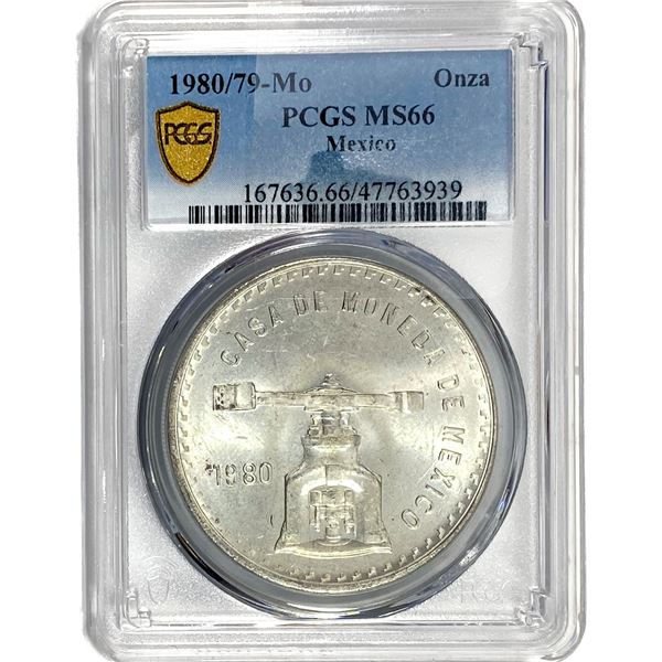 1980/79-Mo Una Onza Troy De Plata Pura Mexico PCGS MS66