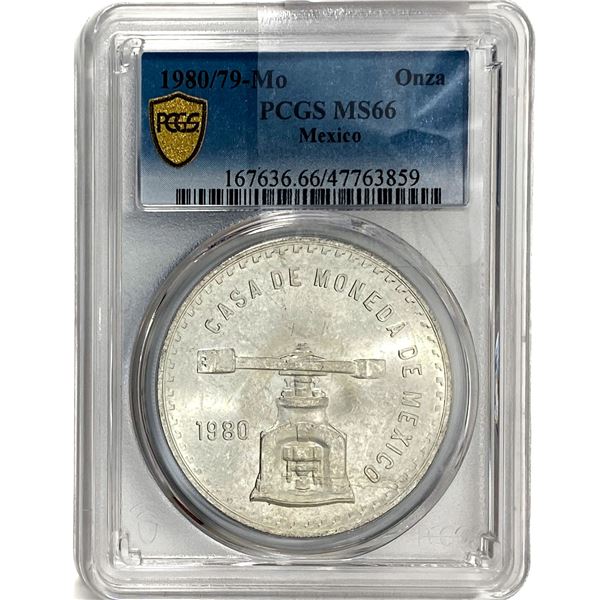 1980/79-Mo Una Onza Troy De Plata Pura Mexico PCGS MS66
