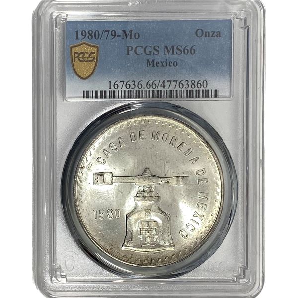 1980/79-Mo Una Onza Troy De Plata Pura Mexico PCGS MS66