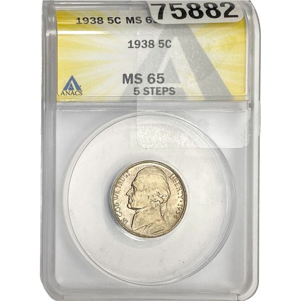 1938 Jefferson Nickel ANACS MS62 5 Steps