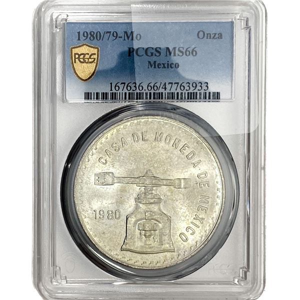 1980/79-Mo Una Onza Troy De Plata Pura Mexico PCGS MS66