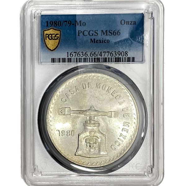 1980/79-Mo Una Onza Troy De Plata Pura Mexico PCGS MS66